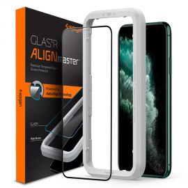 Juodas apsauginis ekrano stiklas Apple Iphone 11 Pro Max "Spigen Alm Glass Fc"