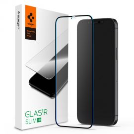 Juodas apsauginis ekrano stiklas Apple Iphone 12 Mini "Spigen Glass Fc"