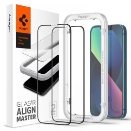Juodas apsauginis ekrano stiklas Apple Iphone 13 / 13 Pro / 14 / 16E "Spigen Alm Glass Fc" 2vnt