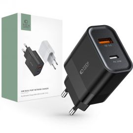 Juodas buitinis pakrovėjas "TECH-PROTECT C30W 2-PORT NETWORK CHARGER PD30W/QC3.0"
