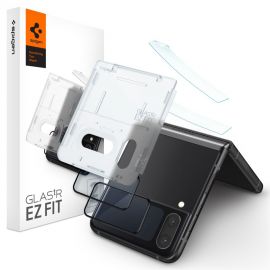 Juodas apsauginis ekrano stikliukas + plėvelė Samsung Galaxy Z Flip 4 "Spigen Glass Fc Ez Fit"