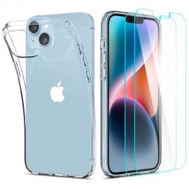 Skaidrus dėklas + grūdintas stiklas Apple Iphone 14 Plus / 15 Plus "Spigen Crystal Pack"