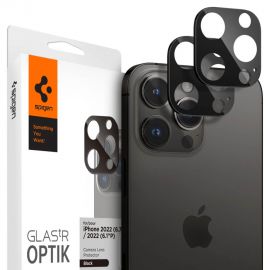 Juodas apsauginis stiklas galiniai kamerai Apple Iphone 14 Pro / 14 Pro Max / 15 Pro / 15 Pro Max / 16 Pro / 16 Pro Max "Spigen Optik" 2vnt