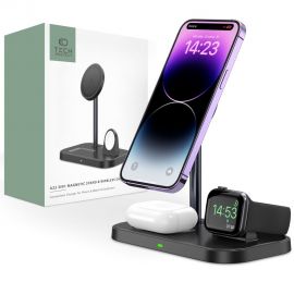 Juodas belaidis pakrovėjas "TECH-PROTECT QI15W A22 3IN1 MAGNETIC MAGSAFE "