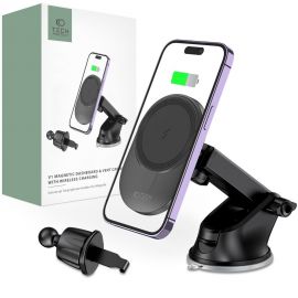 Juodas telefono laikiklis su pakrovimu "TECH-PROTECT MM15W-V1 MAGNETIC MAGSAFE 15W"