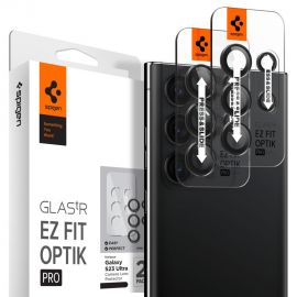 Juodas apsauginis stiklas galiniai kamerai Samsung Galaxy S23 Ultra "Spigen Optik TR Ez Fit 2Pack"