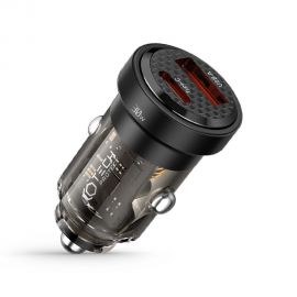 Juodas automobilinis įkroviklis "TECH-PROTECT CC30W 2-PORT CAR CHARGER PD30W/QC3.0"