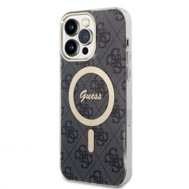 Juodas originalus dėklas Guess 4G IML MagSafe telefonui Apple iPhone 14 Pro Max