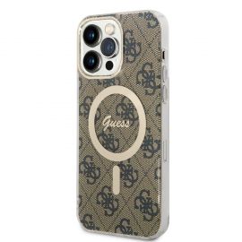 Rudas originalus dėklas Guess 4G IML MagSafe MagSafe telefonui Apple iPhone 14 Pro Max