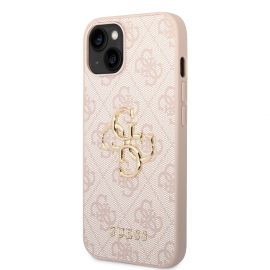 Rausvas originalus dėklas Guess PU 4G Metal Logo telefonui Apple iPhone 14