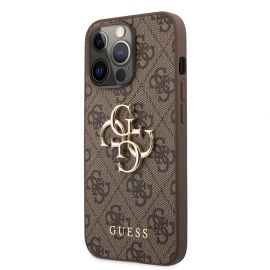 Rudas originalus dėklas Guess PU 4G Metal Logo telefonui Apple iPhone 13 Pro Max