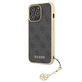 Pilkas originalus dėklas Guess 4G Charms telefonui Apple iPhone 13 Pro Max