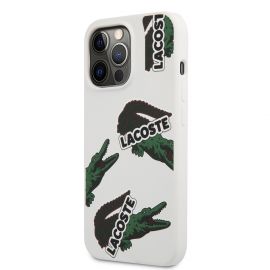 Baltas originalus dėklas Lacoste Liquid Silicone Allover Pattern telefonui Apple iPhone 13 Pro Max