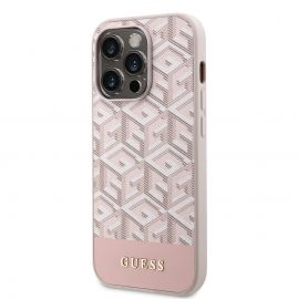 Rausvas originalus dėklas Guess PU G Cube MagSafe telefonui Apple iPhone 13 Pro Max