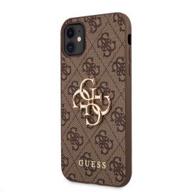 Rudas originalus dėklas Guess PU 4G Metal Logo telefonui Apple iPhone 11