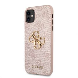 Rausvas originalus dėklas Guess PU 4G Metal Logo telefonui Apple iPhone 11