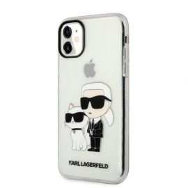 Skaidrus originalus dėklas Karl Lagerfeld IML Glitter Karl and Choupette NFT telefonui Apple iPhone 11