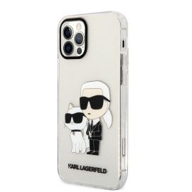 Skaidrus originalus dėklas Karl Lagerfeld IML Glitter Karl and Choupette NFT telefonui Apple iPhone 12 / 12 Pro