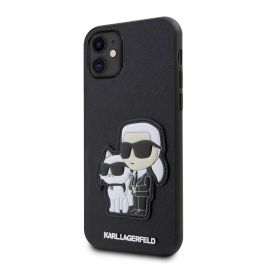 Juodas originalus dėklas Karl Lagerfeld PU Saffiano Karl and Choupette NFT telefonui Apple iPhone 11