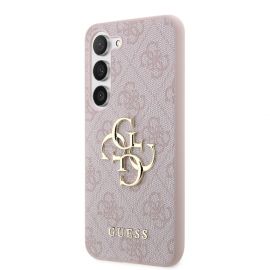 Rausvas originalus dėklas Guess PU 4G Metal Logo telefonui Samsung Galaxy S23