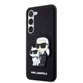 Juodas originalus dėklas Karl Lagerfeld PU Saffiano Karl and Choupette NFT telefonui Samsung Galaxy S23