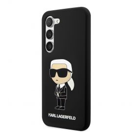 Juodas originalus dėklas Karl Lagerfeld Liquid Silicone Ikonik NFT telefonui Samsung Galaxy S23