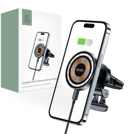 Juodas automobilinis telefono laikiklis ir pakrovėjas "TECH-PROTECT MM15W-V5 MAGNETIC MAGSAFE"