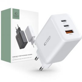 Baltas buitinis pakrovėjas "TECH-PROTECT C65W 3-PORT NETWORK CHARGER PD65W/QC3.0"