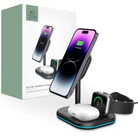 Juodas belaidis pakrovėjas "TECH-PROTECT QI15W-A27 3IN1 MAGNETIC MAGSAFE"