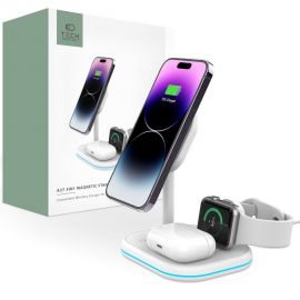 Baltas belaidis pakrovėjas "TECH-PROTECT QI15W-A27 3IN1 MAGNETIC MAGSAFE"