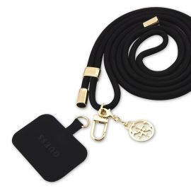 Juodas-auksinis telefono dirželis "Guess Crossbody Strap Cord 4G Charm"