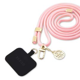 Rausvas-auksinis telefono dirželis "Guess Crossbody Strap Cord 4G Charm"