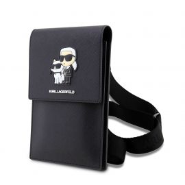 Juodas telefono krepšys "Karl Lagerfeld Saffiano Metal Logo NFT Wallet Phone Bag"