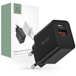 Juodas buitinis pakrovėjas "TECH-PROTECT NC30W 2-PORT PD30W/QC3.0"