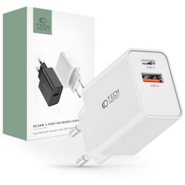 Baltas buitinis pakrovėjas "TECH-PROTECT NC30W 2-PORT PD30W/QC3.0"