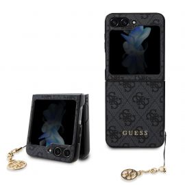 Pilkas originalus dėklas Guess 4G Charms telefonui Samsung Galaxy Z Flip 5