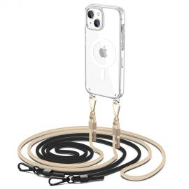 Skaidrus dėklas su juoda-kremine virvele Apple Iphone 15 "Tech-Protect Flexair Chain Magsafe"