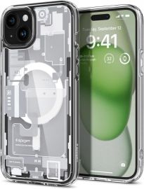 Baltas Zero One dėklas Apple Iphone 15 "Spigen Ultra Hybrid Mag Magsafe"