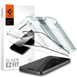 Juodas apsauginis ekrano stikliukas Apple Iphone 15 Pro Max "Spigen Glass Tr Ez Fit FC 2-Pack"