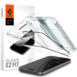 Juodas apsauginis ekrano stikliukas Apple Iphone 15 "Spigen Glass Tr Ez Fit FC 2-Pack"