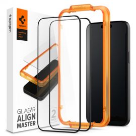 Juodas apsauginis ekrano stiklas Apple Iphone 15 "Spigen Alm Glass Fc 2-Pack"