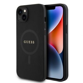 Juodas originalus dėklas Guess PU Saffiano MagSafe telefonui Apple Iphone 15