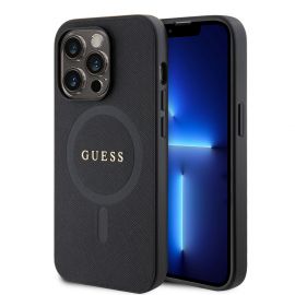 Juodas originalus dėklas Guess PU Saffiano MagSafe telefonui Apple Iphone 15 Pro Max