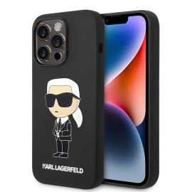 Juodas originalus dėklas Karl Lagerfeld Liquid Silicone Ikonik NFT telefonui Apple iPhone 15 Pro