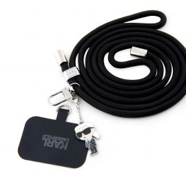 Juodas telefono dirželis "Karl Lagerfeld Universal Crossbody Strap Cord and Ikonik Pins"