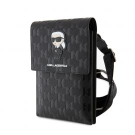 Juodas telefono krepšys "Karl Lagerfeld Saffiano Monogram Wallet Phone Bag Ikonik NFT"