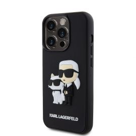 Juodas dėklas Karl Lagerfeld 3D Rubber Karl and Choupette telefonui Apple Iphone 15 Pro
