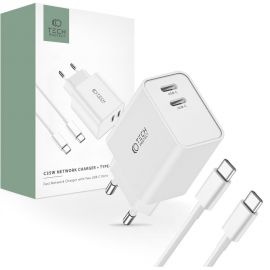 Baltas buitinis pakrovėjas + Type-C kabelis "TECH-PROTECT C35W 2-PORT NETWORK CHARGER PD35W"