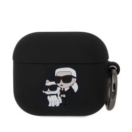 Juodas dėklas Karl Lagerfeld 3D Logo NFT Karl and Choupette Silicone AirPods 3