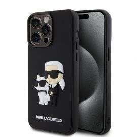 Juodas originalus dėklas Karl Lagerfeld 3D Rubber Karl and Choupette telefonui Apple iPhone 13 Pro Max